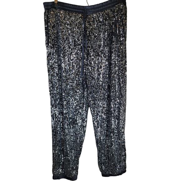 SCOOP Women's Black Sequin Mid Waist Night Out Club Rave Jogger Pants SZ XL - Picture 1 of 8